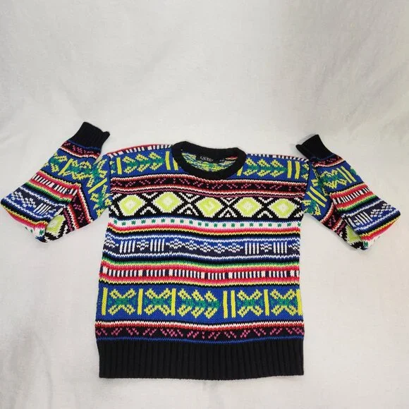 LAUREN Unisex Multicolor Geo-Motif Cotton-Linen Crewneck Sweater Size XS Ex. Con - Picture 3 of 16